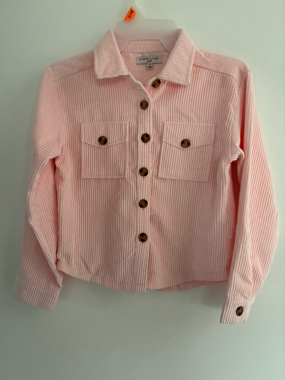 Sincerely Jules Girl Light Pink Corduroy Shirt/Jacket Size 10